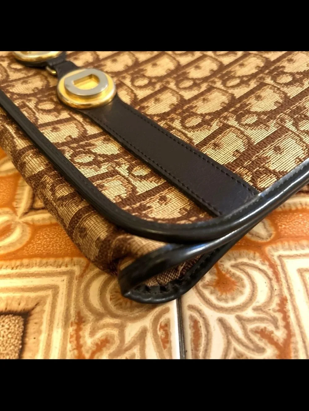 Dior Brown Monogram Canvas Crossbody Bag with Gold Hardware